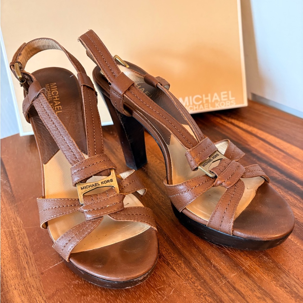 Michael Kors Brown Leather Strappy Heels